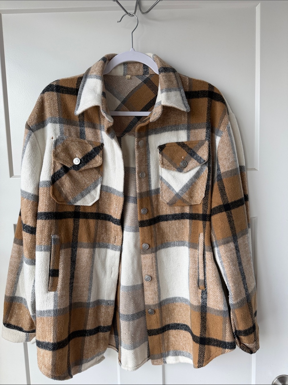 Tan Plaid Button-Up Shacket Jacket